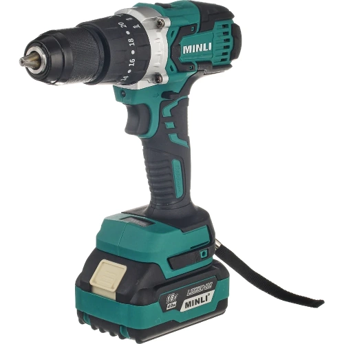 Аккумуляторная бесщеточная ударная дрель-шуруповерт MINLI 13 mm 80N.m Li-ion 18Vx2 DC105-4.0A