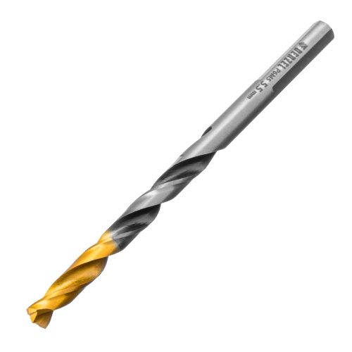 Сверло спиральное по металлу 5,5 x 93мм, Р6М5, Golden Tip, многогранная заточка Denzel