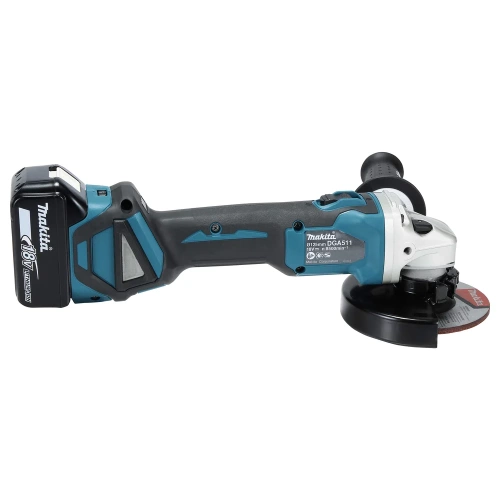 Аккумуляторная угловая шлифмашина Makita бесщеточная, 125 мм, 18 В, Li-ion, 3000-8500 об\мин, 2.3 кг, кейс, аккум. 1x5.0 Ач, быстрое ЗУ, плавный пуск, anti-restart, защита от обр. уд. DGA511RT фото 6