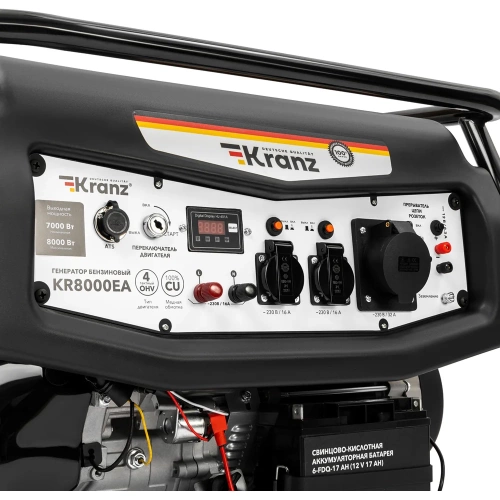 Бензиновый генератор KRANZ KR8000EA 8кВт 25л коннектор автоматики электростартер KR-16-1139 фото 5