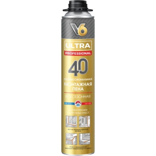 Пена монтажная профессиональная, всесезонная, 600 гр, "V6" ULTRA 40