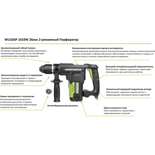 Перфоратор WORX Professional WU326P 1010Вт, SDS Plus, 26мм, 5Дж, кейс WU326P фото 3