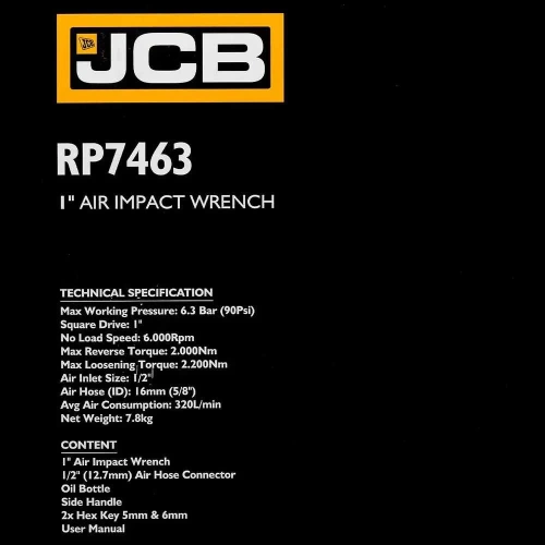 Пневмогайковерт ударный JCB с коротким валом, реверсом и регулировкой усилия 1" JCB-RP7463(58333) фото 10