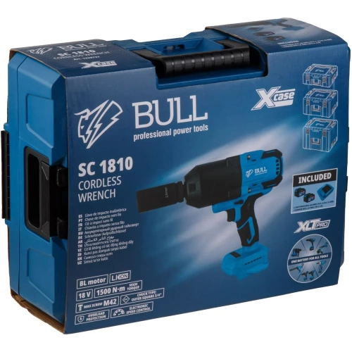 Аккумуляторный ударный гайковерт BULL SC 1810 Xcase, XLTpro, бесщеточный, 18 В, 1500 Н*м, 3/4", 2x6 А*ч, з/у 6 А 1329727 фото 8