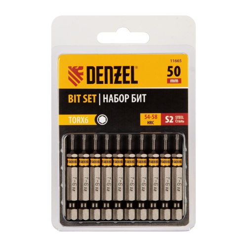 Бита TX 6х50, сталь S2, шестигранный профиль, 10 шт. Е 6,3 Denzel фото 2