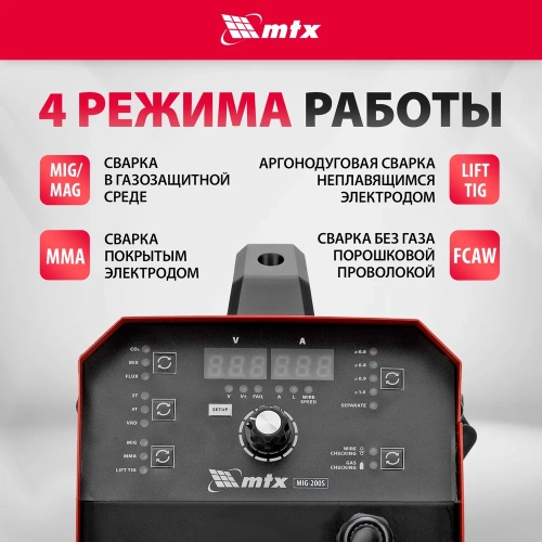 Инверторный полуавтомат сварки MTX MIG-200S 200 А, катушка 5 кг MTX 94303 фото 6