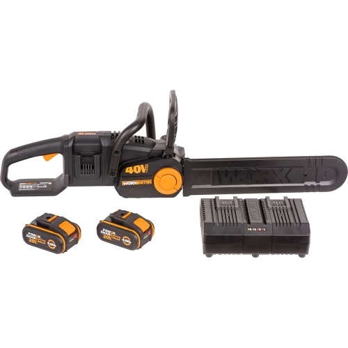 Аккумуляторная цепная пила WORX NITRO , 40В 40см бесщеточная, 4.0Ач х2, ЗУ 2А, коробка WG385E фото 9